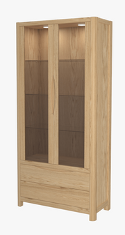 Wooden cabinet with glass doors on a white background